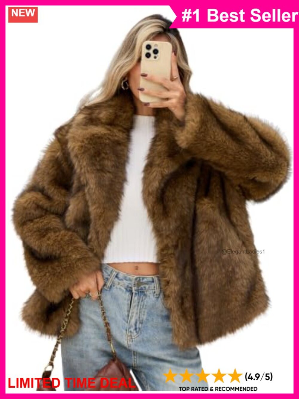 Faux Fur Coat Winter Fluffy Shaggy Jacket Cocktail Party